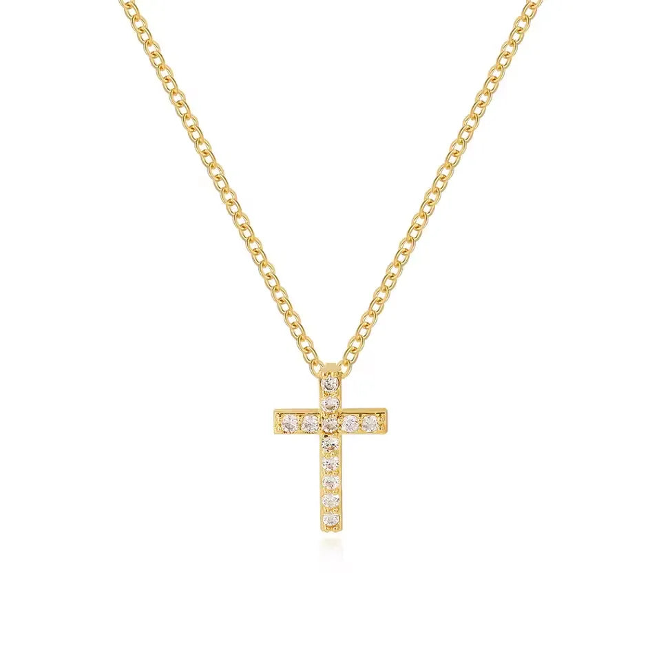 Elegant Gold Diamanté Cross Necklace