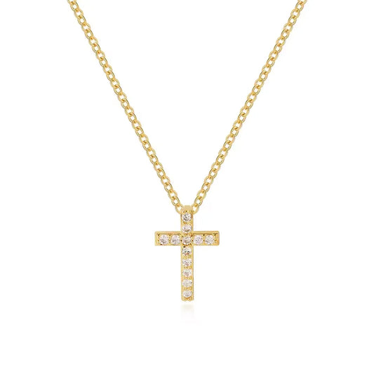 Elegant Gold Diamanté Cross Necklace