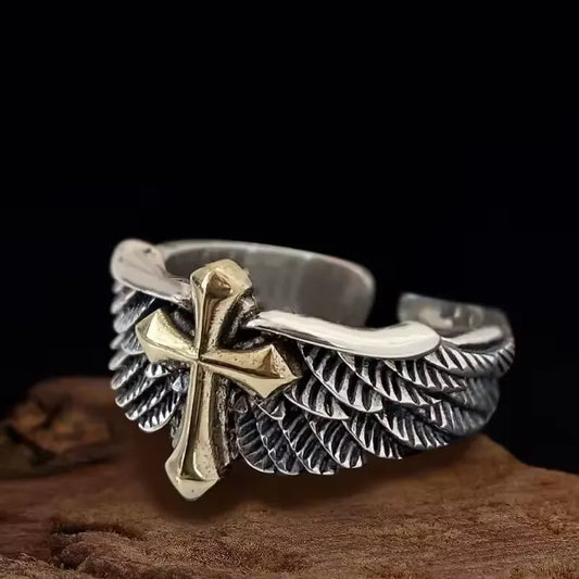 Gothic Angel Wing Cross Statement Ring