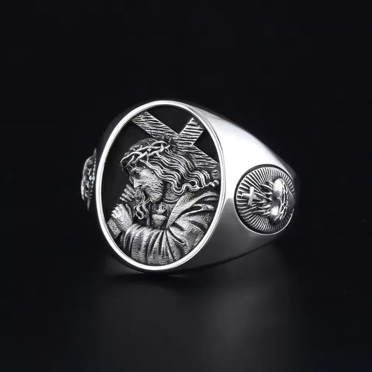 Vintage Sacred Heart &amp; Jesus Signet Ring