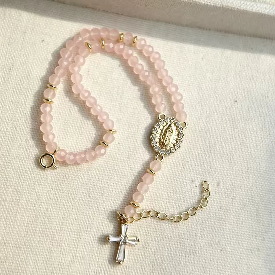 Elegant Pastel Pink Faceted Rosary Bracelet