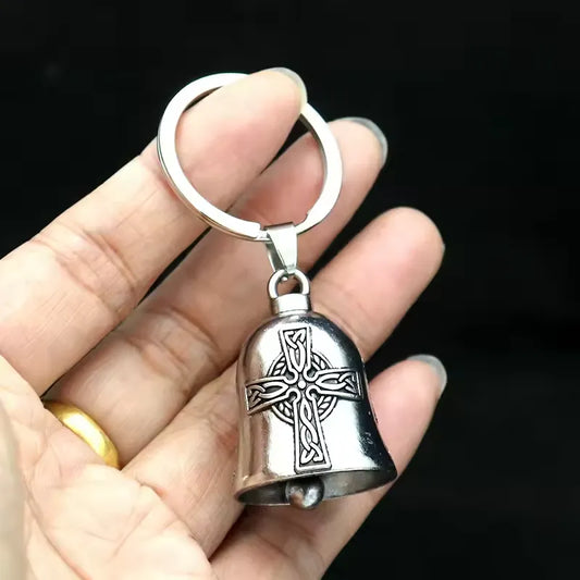 Viking Celtic Cross Guardian Biker Bell Keychain
