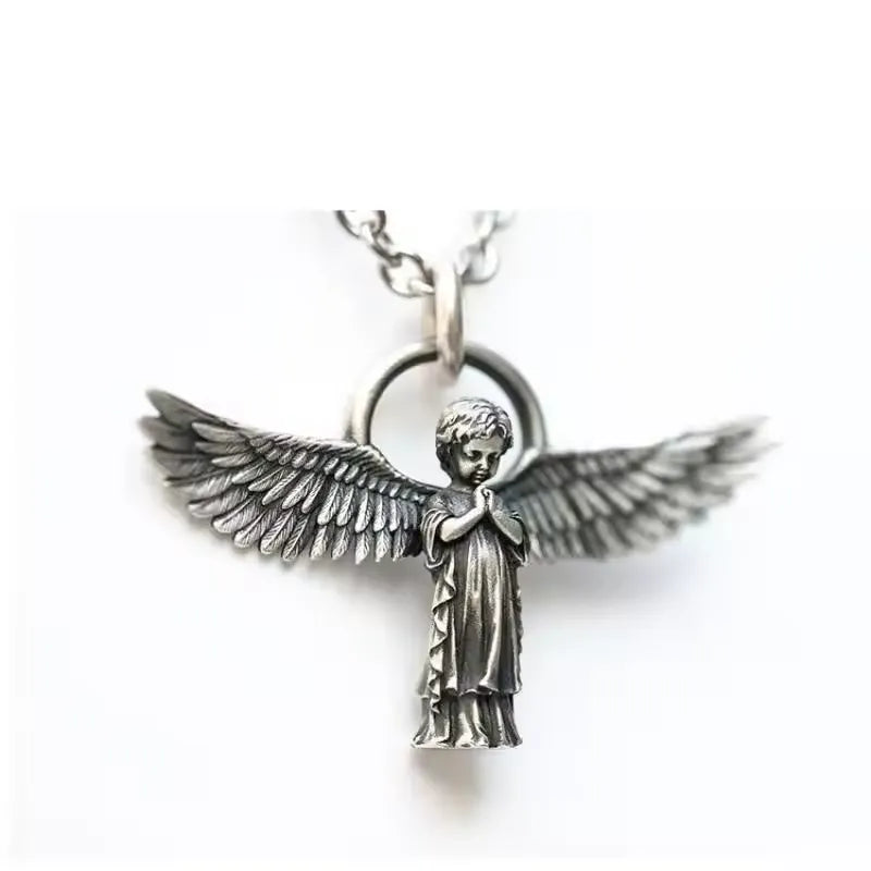 Vintage Praying Guardian Angel Pendant Necklace